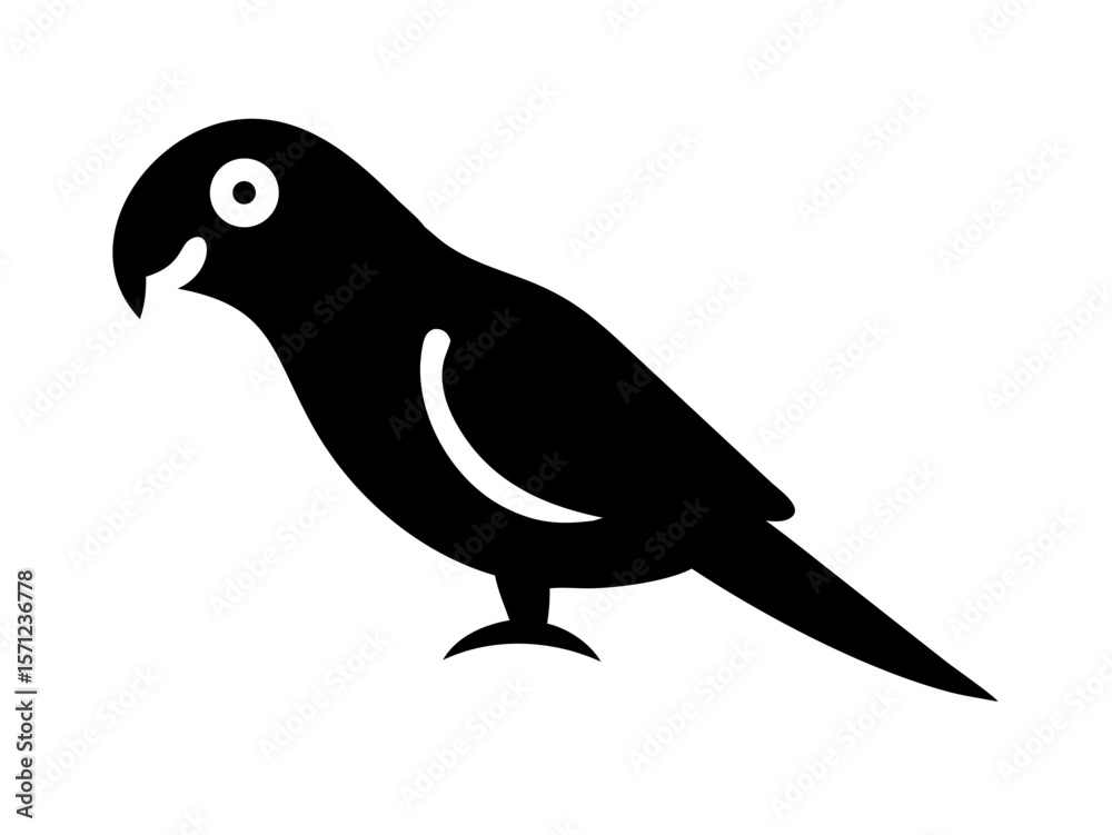 Fototapeta premium Simple black and white silhouette of a parrot. A clean, stylized silhouette of a parrot against a plain white background.