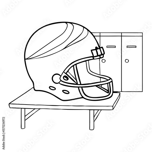 american football helmet on bench near lockers, for sport infographic