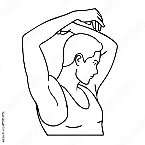 man stretching arm behind head before workout
