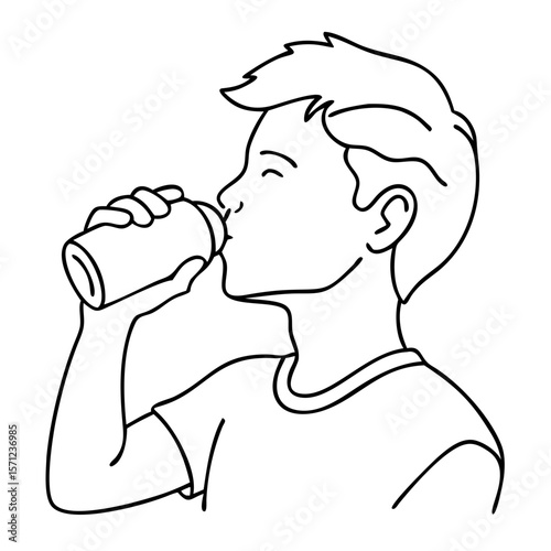 boy sipping drink from bottle, for product infographic