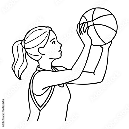 female basketball player throwing ball with two hands above head