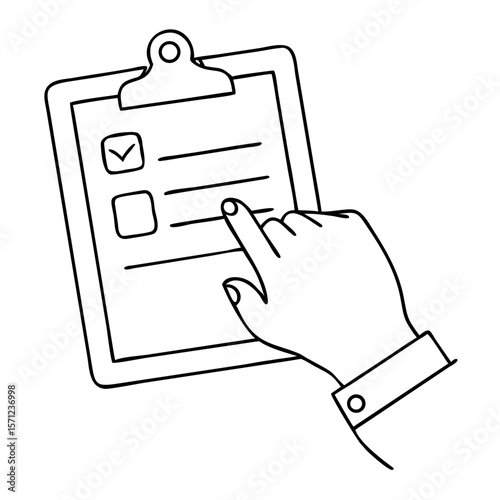 hand pointing at checklist on clipboard with marked checkbox