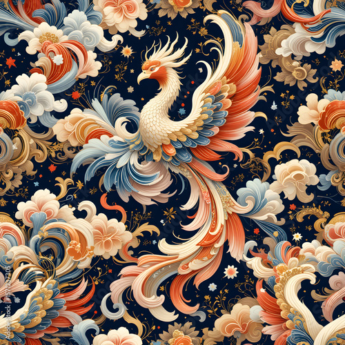 Young Phoenix Amidst a Garden of Flowers