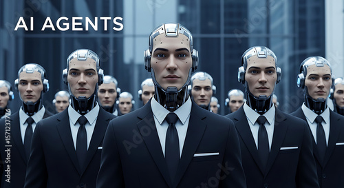 Ai agents in business suits futuristic concept of robotics and artificial intelligence in industry
