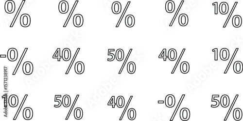 A collection of percentage symbols with varying values in outline style