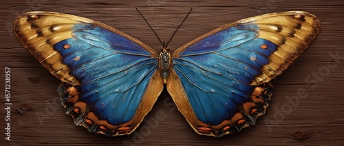 Hyper-Realistic Black Swallowtail Butterfly on Wooden Wall

