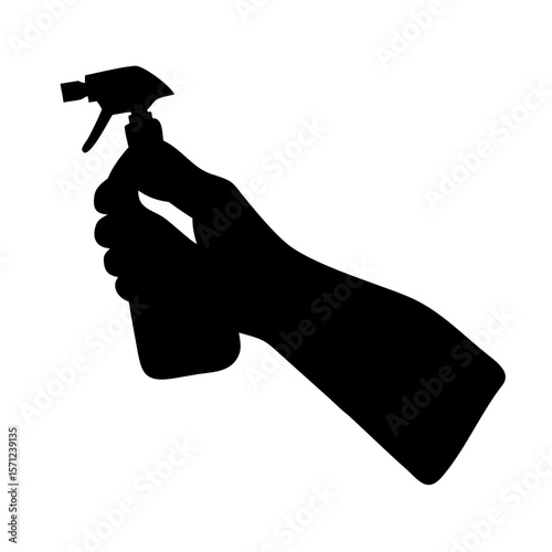 Spray bottle in hand silhouette. Vector illustration flat design. Isolated on white background