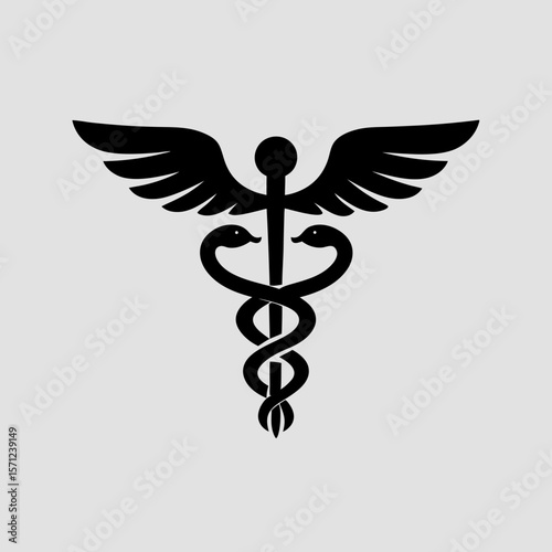 Black Caduceus on Gray Background