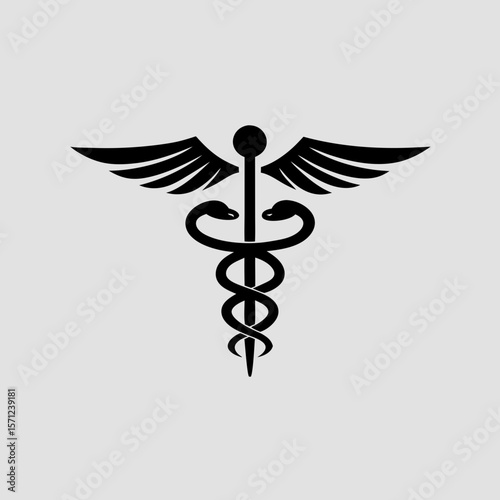 Black Caduceus on Gray Background