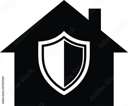 A house with a shield represents home protection and security