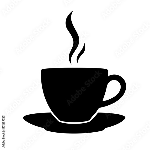Silhouette of a steaming coffee cup on a saucer