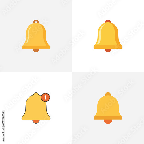 Vector set of golden Christmas bells with bows, perfect holiday decoration icons
