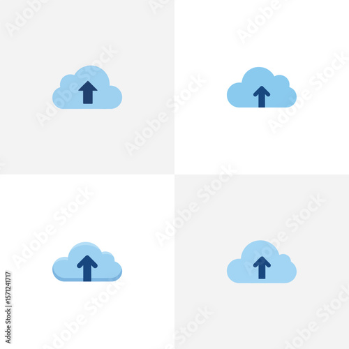 A vector icon of cloud computing with an upload arrow symbolizes data storage and internet communication on a network server