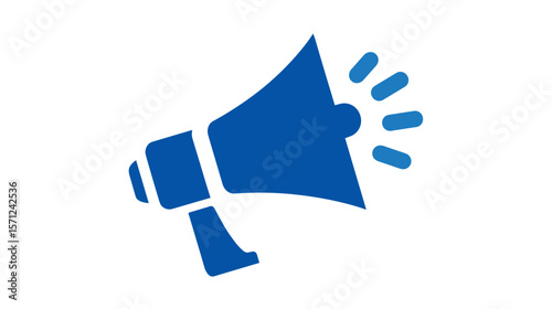 Blue megaphone icon emitting sound in flat design  