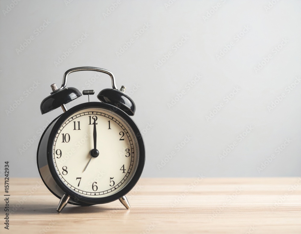 Black Alarm Clock on Wooden Desk Black Alarm Clock on Wooden Desk