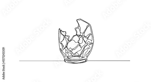 Line art of broken glass waste with jagged edges on a flat surface  