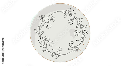 Painted ceramic plate with floral design in minimal style  