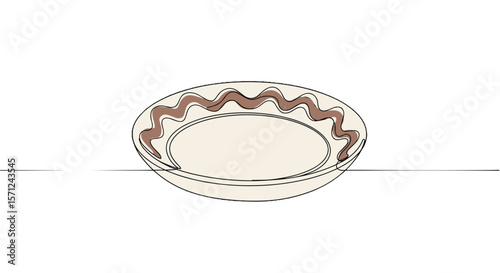 Line art ceramic plate with wavy edge in neutral colors  