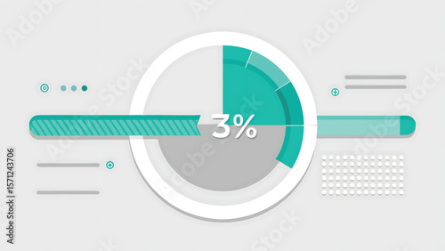 Teal and grey circular chart with percentage indicator and progress bars vector