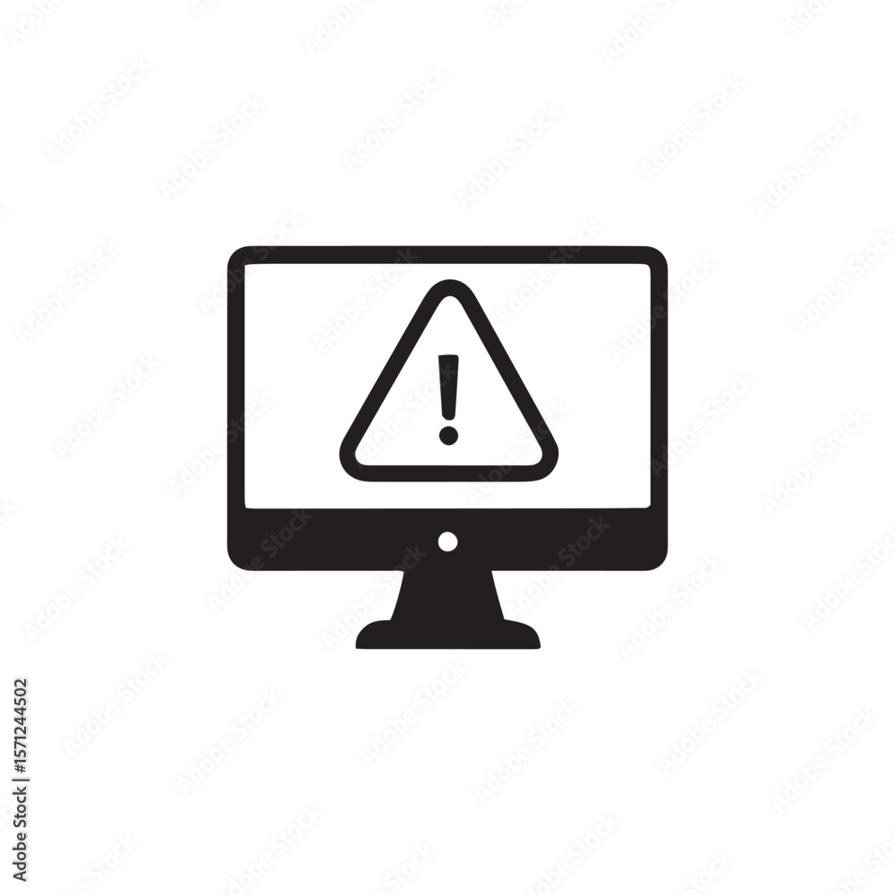 Computer Warning Alert Icon – Black Silhouette Computer Warning Alert Icon – Black Silhouette