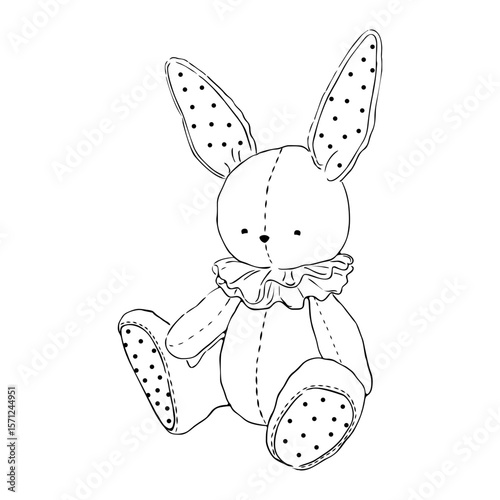 Illustration of a childrens soft toy Bunny in the line style. Vector illustration