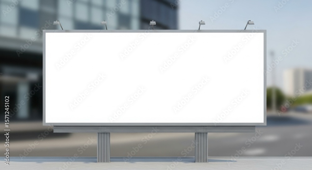 Fototapeta premium A large, blank billboard stands in front of a modern building, ready for advertising.