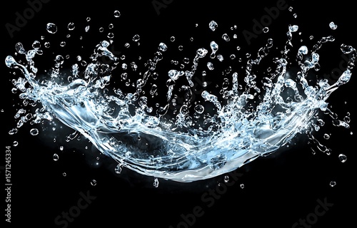 Stunning Water Splash on Black Background Capturing Dynamic Movement and Crystal Clear Droplets in Mid-Air