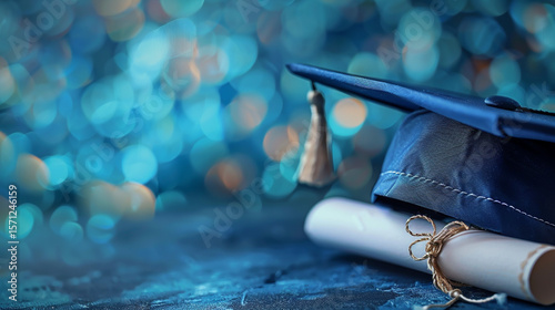 Clean academic background with graduation cap, diploma scroll, and soft white-blue tones.