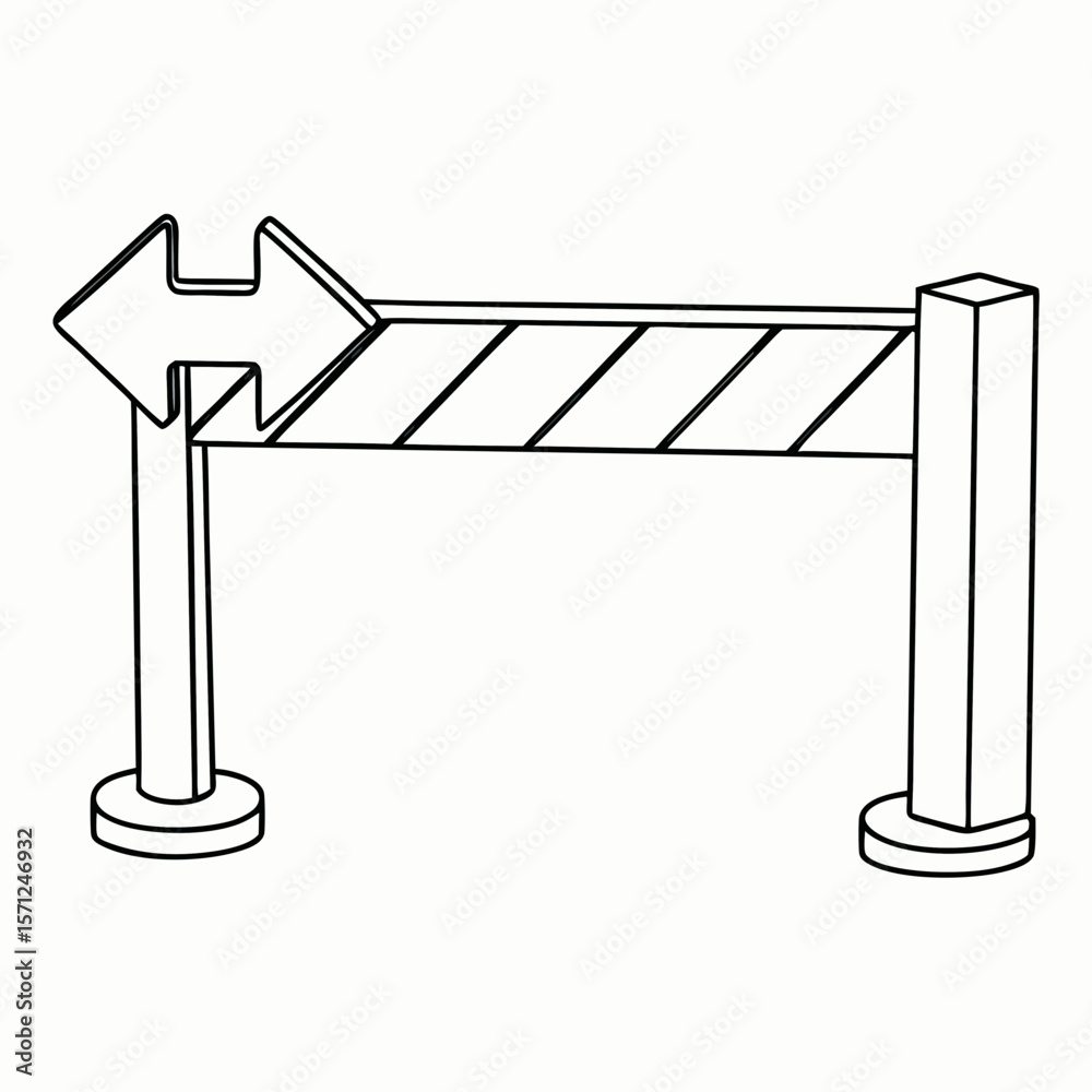 Obraz premium barrier with double arrow blocking path black line drawing for infographic