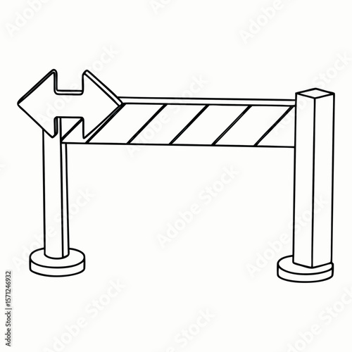 barrier with double arrow blocking path black line drawing for infographic