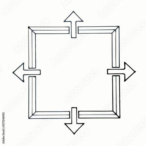 square frame with arrows pointing in four directions black line drawing for infographic