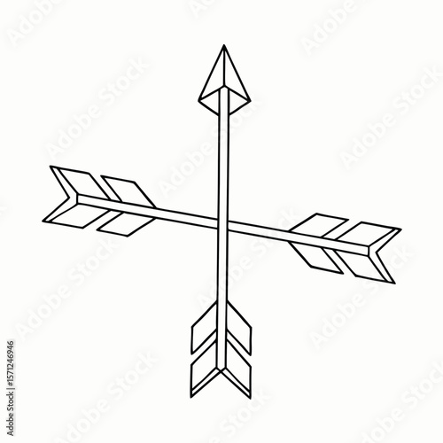 crossed arrows pointing in four directions black line drawing for infographic