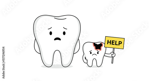 Tiny tooth needs help from big brother because of cavity causing pain
