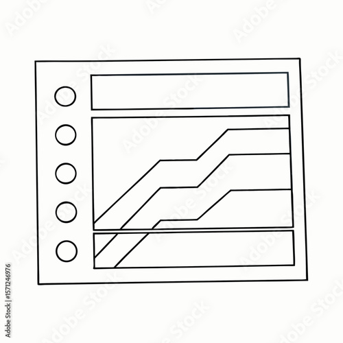 screen interface showing multiple data charts black line drawing for infographic