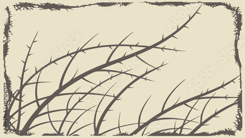 Vector Abstract design features thin dark gray lines resembling thorny branches against light