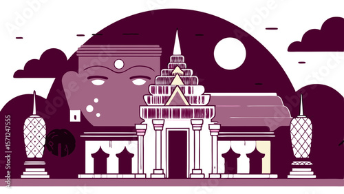 Vector Intricate temple design featuring detailed architecture and serene atmosphere