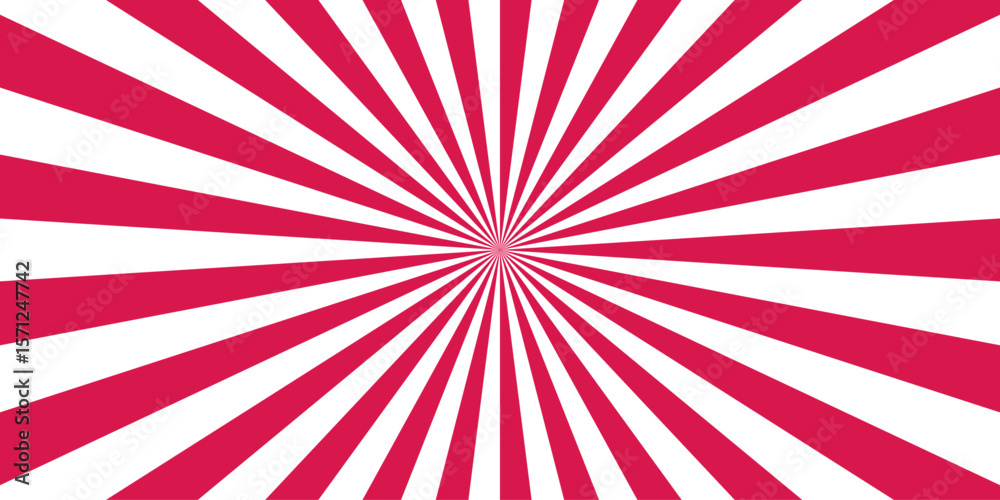 Fototapeta premium Abstract vivid, radial spiral burst pattern with red and white curved rays. circle motifs. Sunset light retro design. Vintage sunrays swirl sun beam pattern. Swirl texture with stripes,striped.