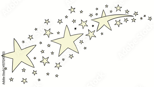 Vector Pale yellow stream of stars curves across transparency background, creating whimsical