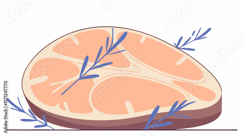 Vector Piece of raw beef steak with rosemary sprigs transparency background, showcasing freshness