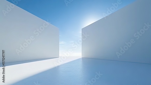Wallpaper Mural Minimalist 3D Rendered White Square Wall on Blue Sky Background, Abstract Art with Light Effects, No Shadows, High Definition for Web Design and Digital Advertising.
 Torontodigital.ca