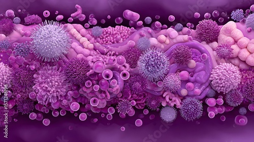 Pink Cells with Bacteria, Microbes, Science, and 3D.
