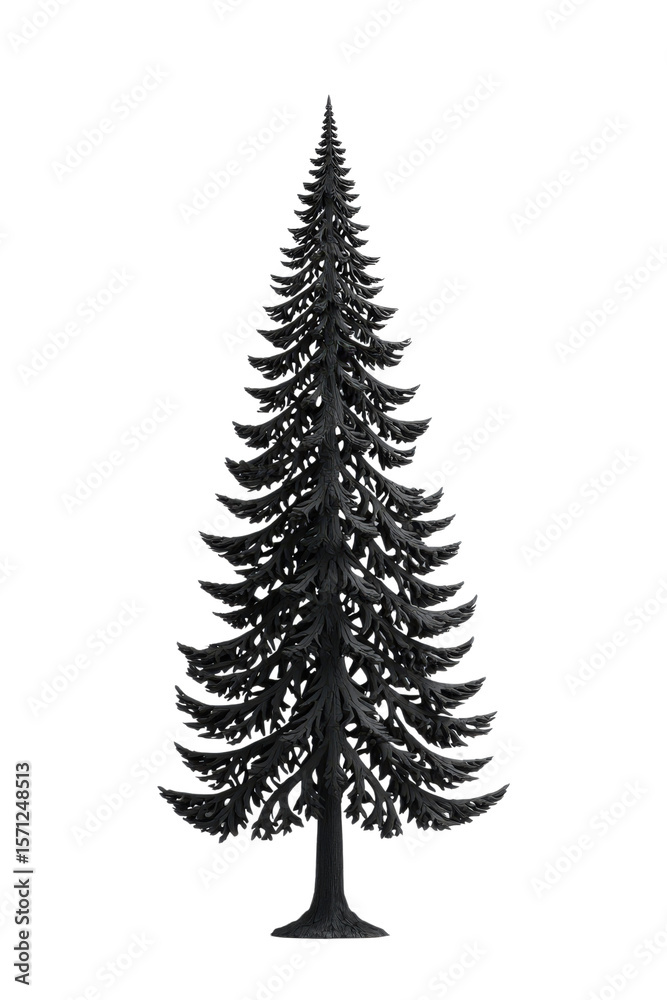 Obraz premium Elegant Black Pine Tree Silhouette Against White Background