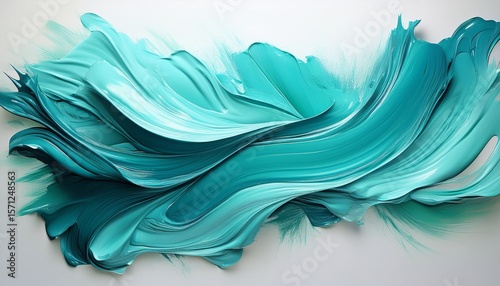 colorful brushstroke of turquoise paint on white canvas creating dynamic motion