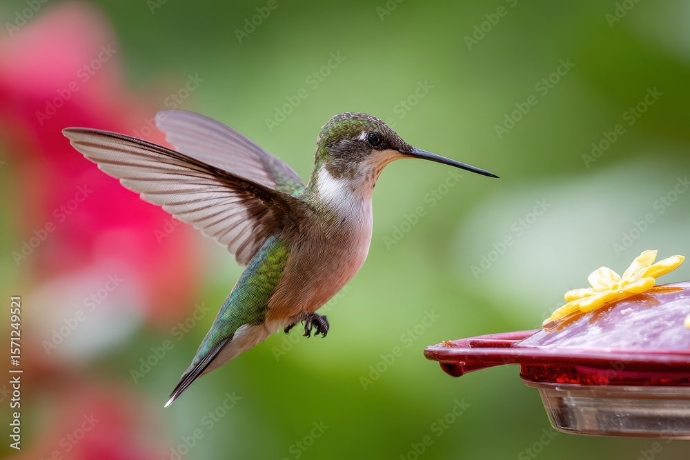 Fototapeta premium Hummingbird reaching feeder