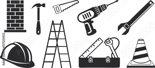 Vector Illustration of Construction Tools and Equipment