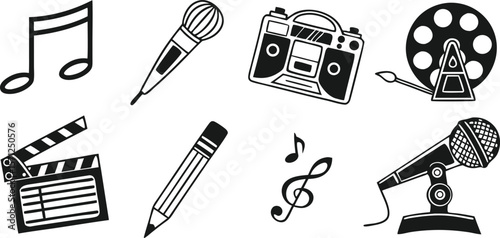 Creative Media Icons Set in Monochrome Style in Vector