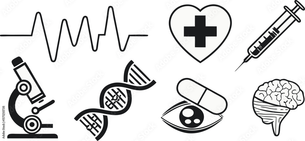 Fototapeta premium Medical icons set in black and white in vector art