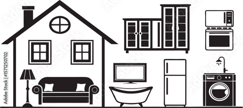 Simple Outline of Home Furnishings and Appliances in vector art