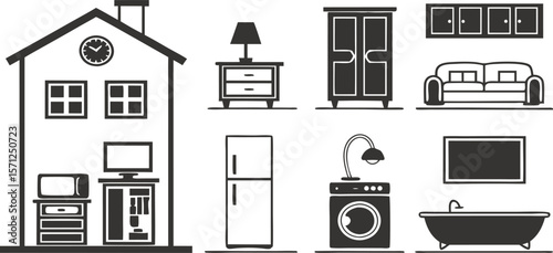 Simple Outline of Home Furnishings and Appliances in vector art