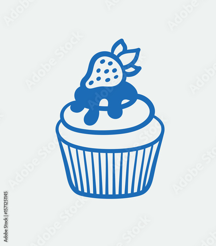 Hand-drawn cupcake. Line art, ink, minimalist style. Vector illustration. Food collection.